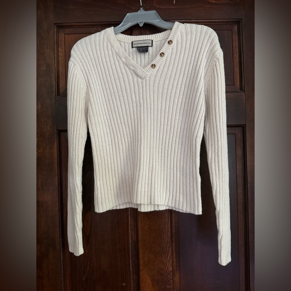 Women’s Great American Sweater Co. Long Sleeve Cream Ribbed Medium Sweater